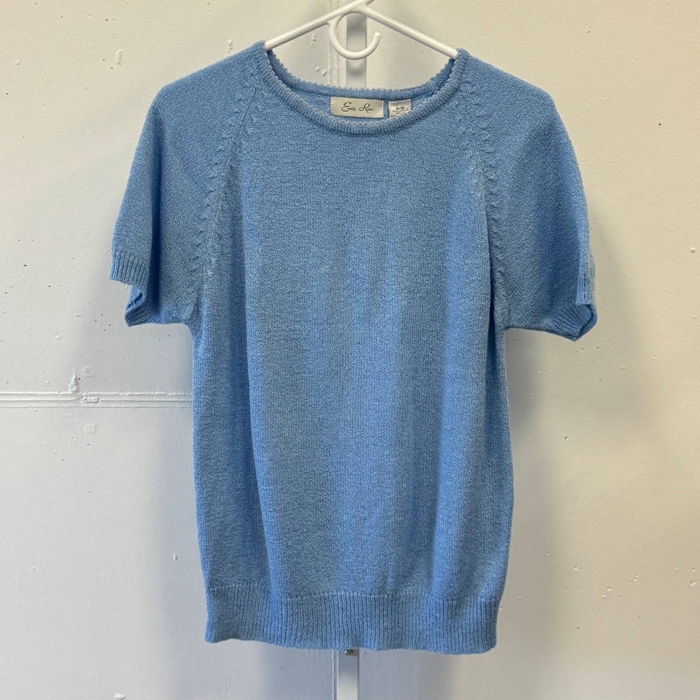 Vintage Emily Rose Light Blue Short Sleeve Knit‎ Sweater Crew Neck Raglan Medium